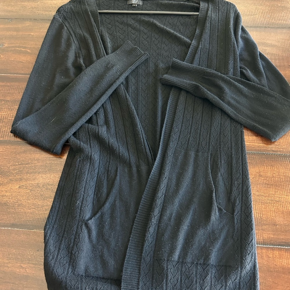 Debut Black Cardigan Sweater Long Open-Front